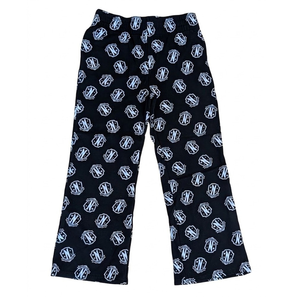 Wednesday Addams Nevermore Academy Sleep Pants, Pockets Logo, Size Large (12-14)